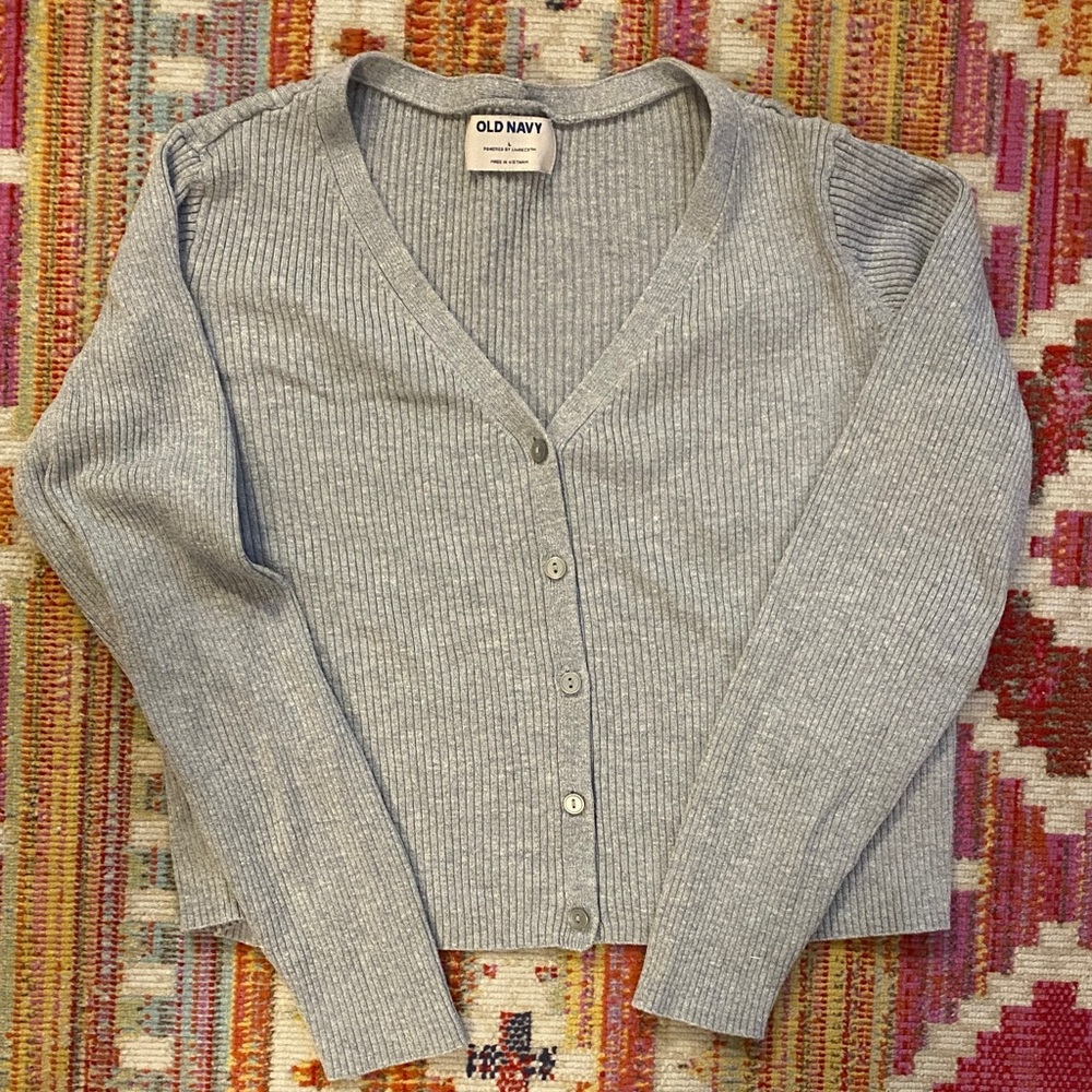 Old Navy Cropped Light Gray Women's Cardigan Sweater
